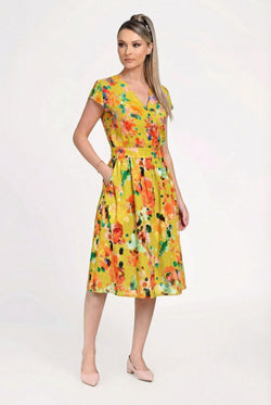 Rochie damă din IN si viscoză cu imprimeu floral multicolor – “Irina” Natalee Fashion