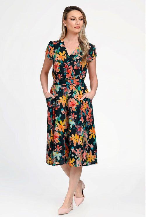 Rochie damă din IN si viscoză cu imprimeu floral multicolor – “Irina” Natalee Fashion