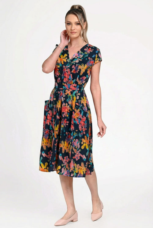 Rochie damă din IN si viscoză cu imprimeu floral multicolor – “Irina” Natalee Fashion