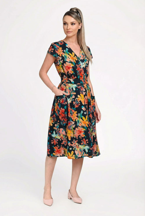 Rochie damă din IN si viscoză cu imprimeu floral multicolor – “Irina” Natalee Fashion