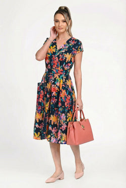 Rochie damă din IN si viscoză cu imprimeu floral multicolor – “Irina” Natalee Fashion