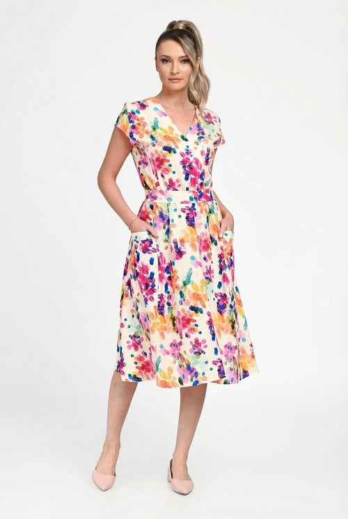 Rochie damă din viscoză cu imprimeu floral multicolor – “Irina” Natalee Fashion