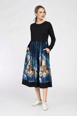 Rochie damă midi Blue Floral Satin Natalee