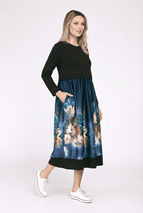Rochie damă midi Blue Floral Satin Natalee