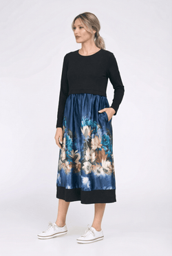 Rochie damă midi Blue Floral Satin Natalee