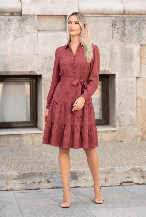 Rochie damă midi bordo cu imprimeu floral Raisa Natalee Fashion