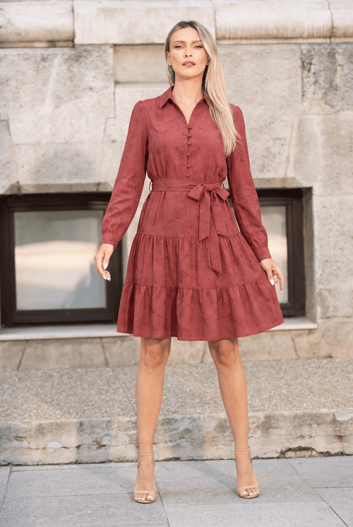 Rochie damă midi bordo cu imprimeu floral Raisa Natalee Fashion