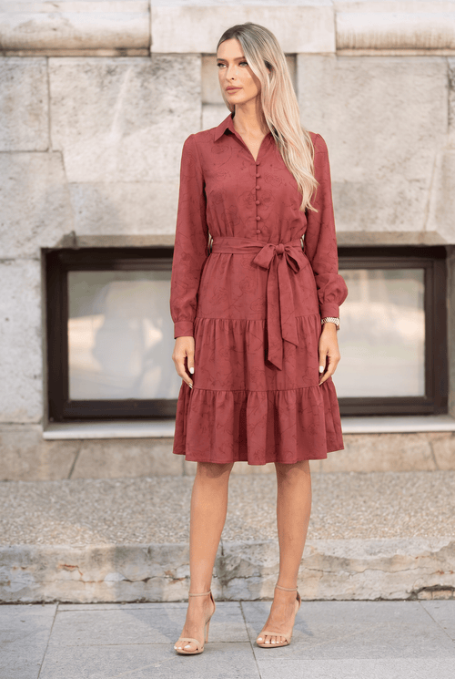 Rochie damă midi bordo cu imprimeu floral Raisa Natalee Fashion