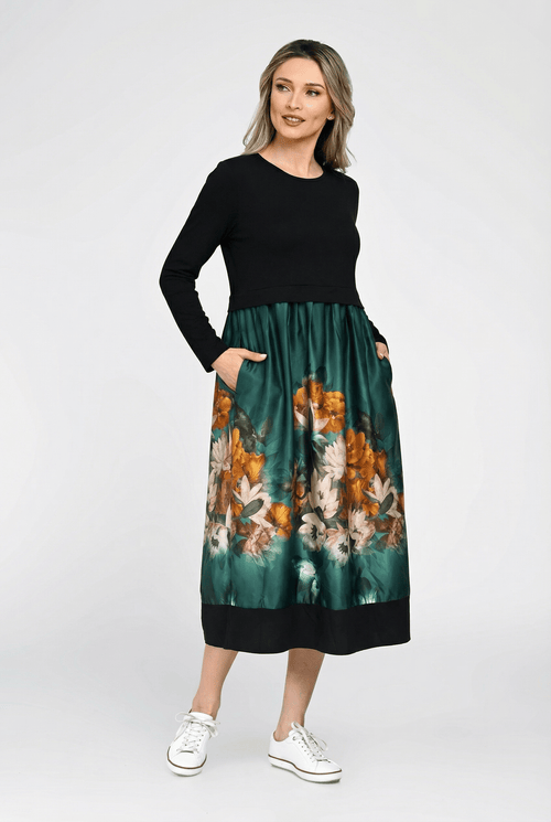 Rochie damă midi Emerald Floral Satin Eranthe