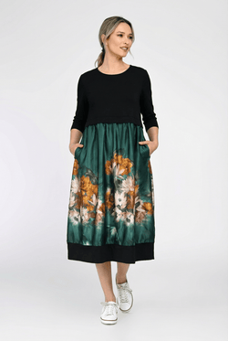 Rochie damă midi Emerald Floral Satin Eranthe