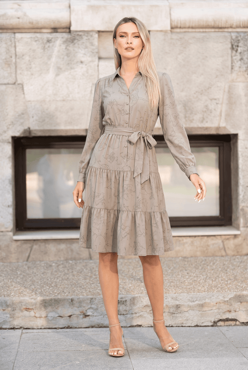 Rochie damă midi taupe cu imprimeu floral Daria Natalee Fashion