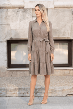Rochie damă midi taupe cu imprimeu floral Daria Natalee Fashion