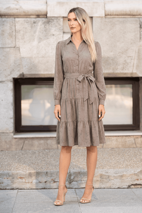 Rochie damă midi taupe cu imprimeu floral Daria Natalee Fashion