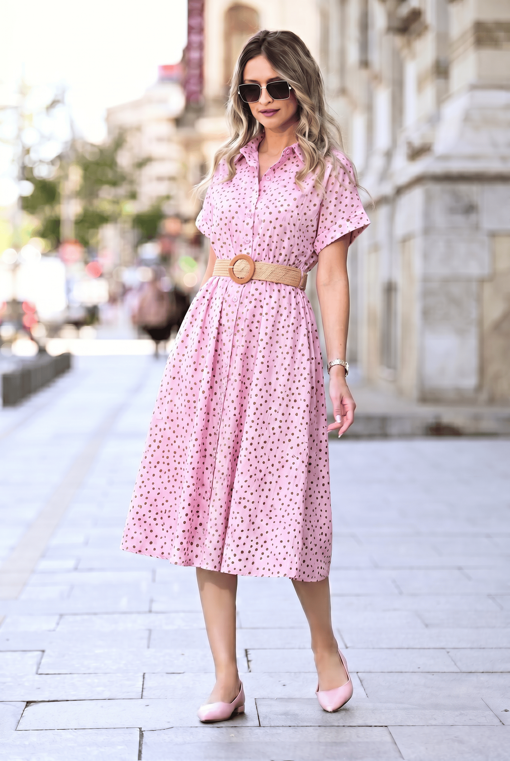 Rochie damă roz cu buline Selina – Natalee