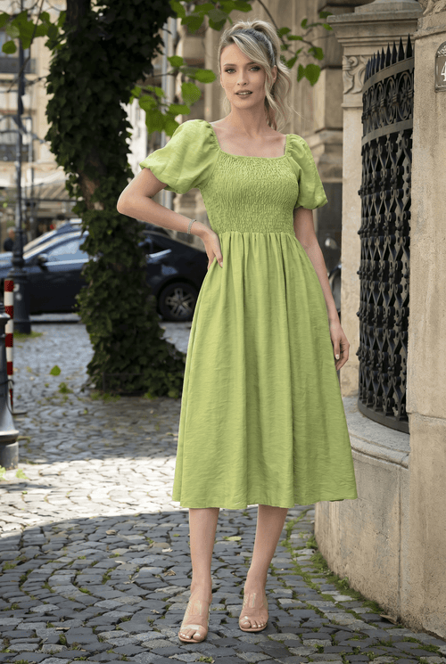 Rochie damă verde olive midi Selena Natalee Fashion