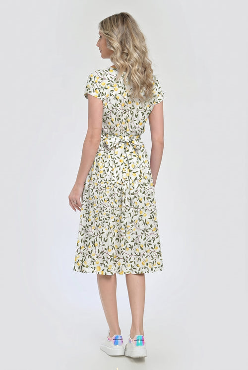 Rochie elegantă albă cu imprimeu lămâi Cătălina Natalee
