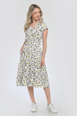 Rochie elegantă albă cu imprimeu lămâi Cătălina Natalee