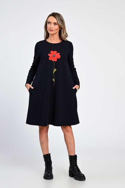 Rochie Eranthe bleumarin cu pictura manuala Eranthe