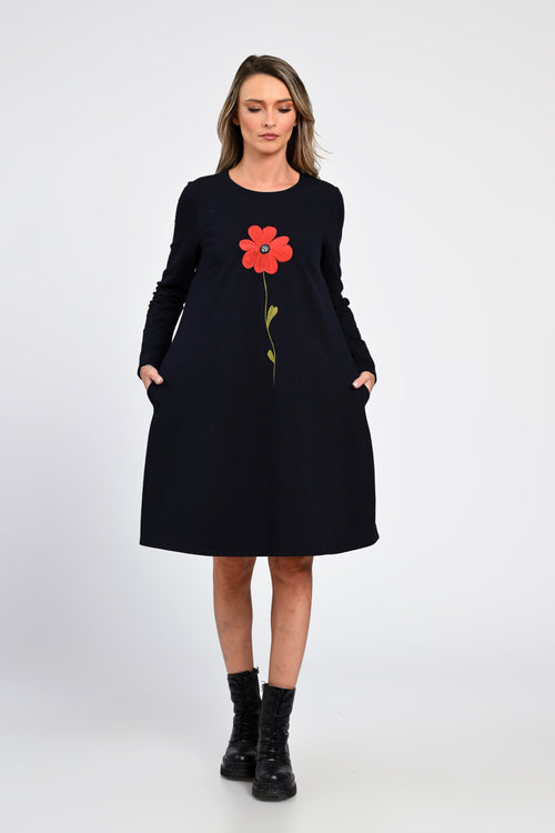 Rochie Eranthe bleumarin cu pictura manuala Eranthe