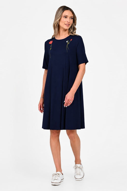 Rochie Eranthe bleumarin cu pictura manuala Eranthe