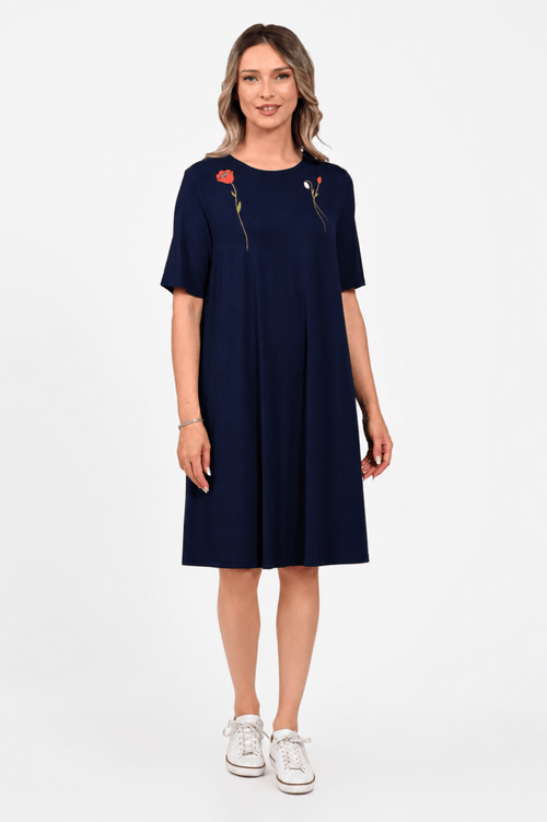 Rochie Eranthe bleumarin cu pictura manuala Eranthe