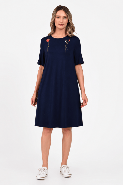 Rochie Eranthe bleumarin cu pictura manuala Eranthe