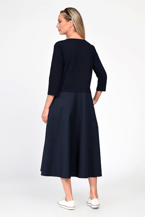 Rochie Eranthe bleumarin din tricot si poplin Eranthe