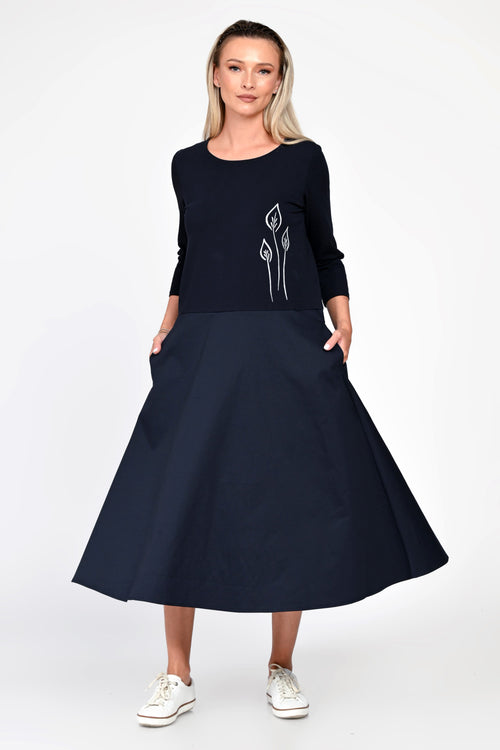 Rochie Eranthe bleumarin din tricot si poplin Eranthe