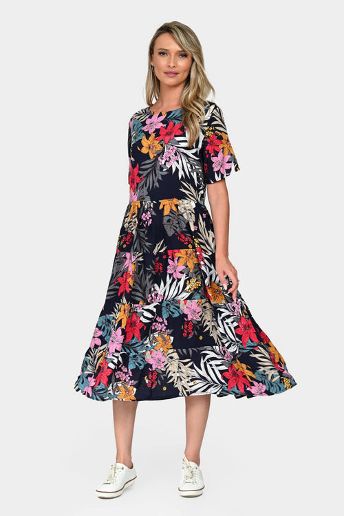 Rochie Eranthe lunga cu imprimeu tropical Eranthe
