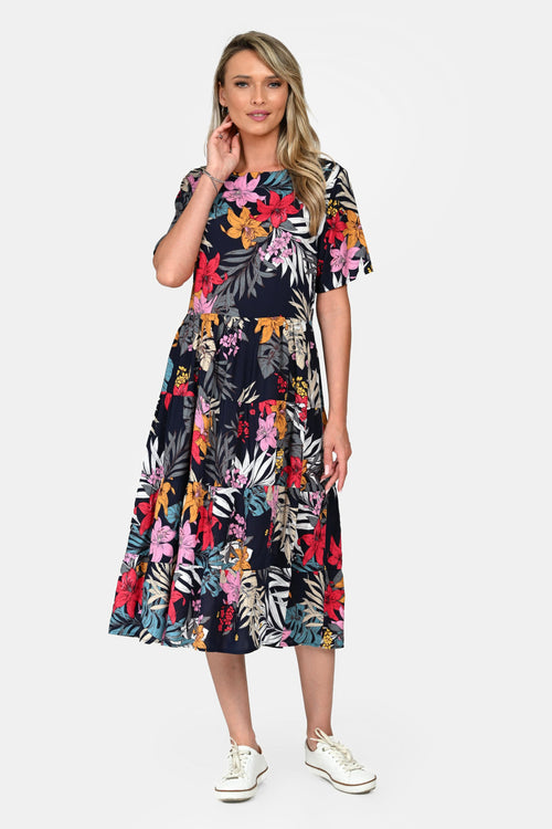 Rochie Eranthe lunga cu imprimeu tropical Eranthe