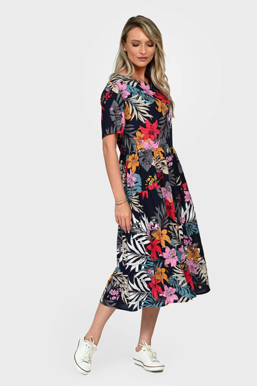 Rochie Eranthe lunga cu imprimeu tropical Eranthe