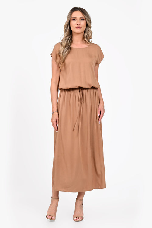 Rochie Eranthe midi camel Eranthe