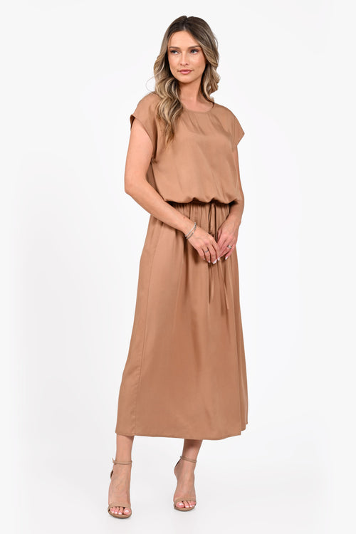 Rochie Eranthe midi camel Eranthe