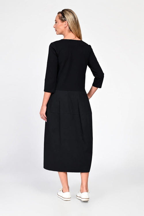 Rochie Eranthe tip lalea din tricot si poplin negru Eranthe