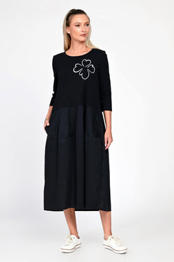 Rochie Eranthe tip lalea din tricot si poplin negru Eranthe