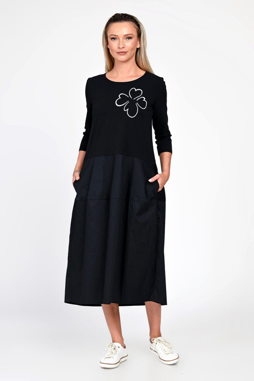 Rochie Eranthe tip lalea din tricot si poplin negru Eranthe