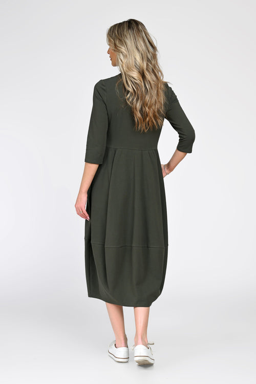 Rochie Eranthe tip lalea kaki cu pictura manuala Eranthe