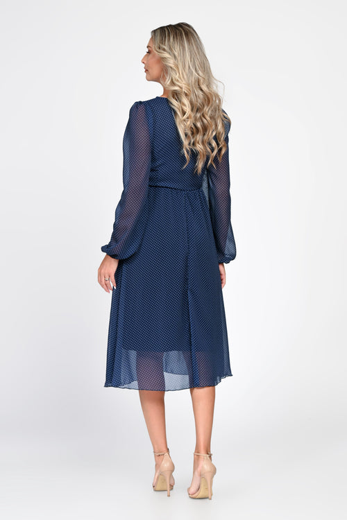 Rochie midi bleumarin cu buline Amelia Natalee
