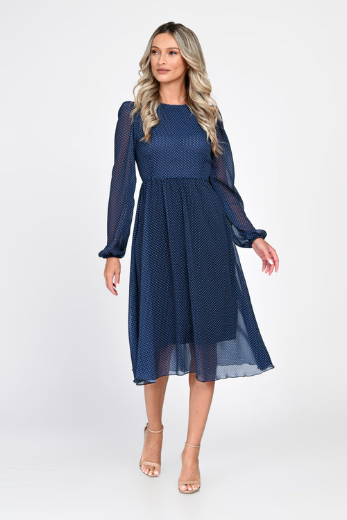 Rochie midi bleumarin cu buline Amelia Natalee