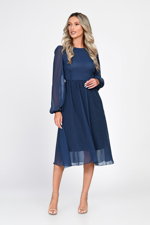 Rochie midi bleumarin cu buline Amelia Natalee