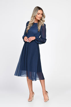 Rochie midi bleumarin cu buline Amelia Natalee