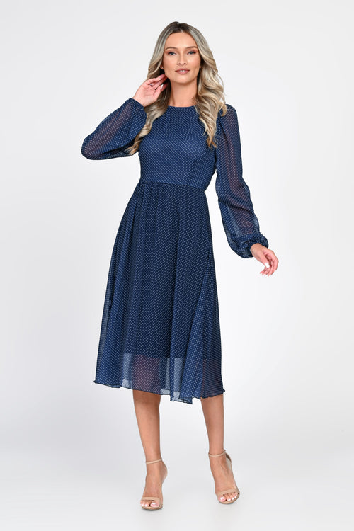 Rochie midi bleumarin cu buline Amelia Natalee