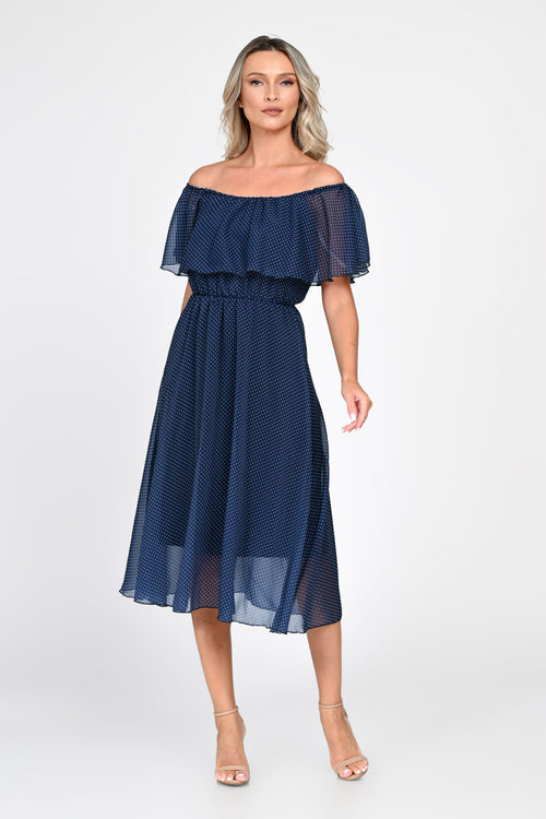 Rochie midi bleumarin cu buline Lorena Natalee