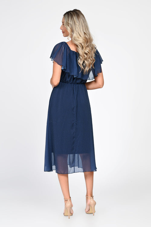Rochie midi bleumarin cu buline Lorena Natalee