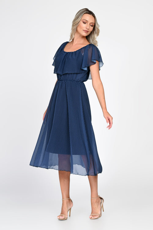 Rochie midi bleumarin cu buline Lorena Natalee