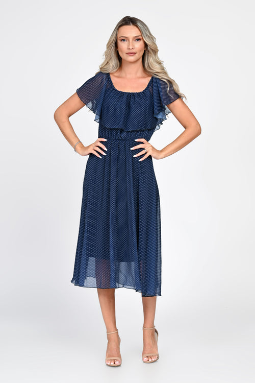 Rochie midi bleumarin cu buline Lorena Natalee
