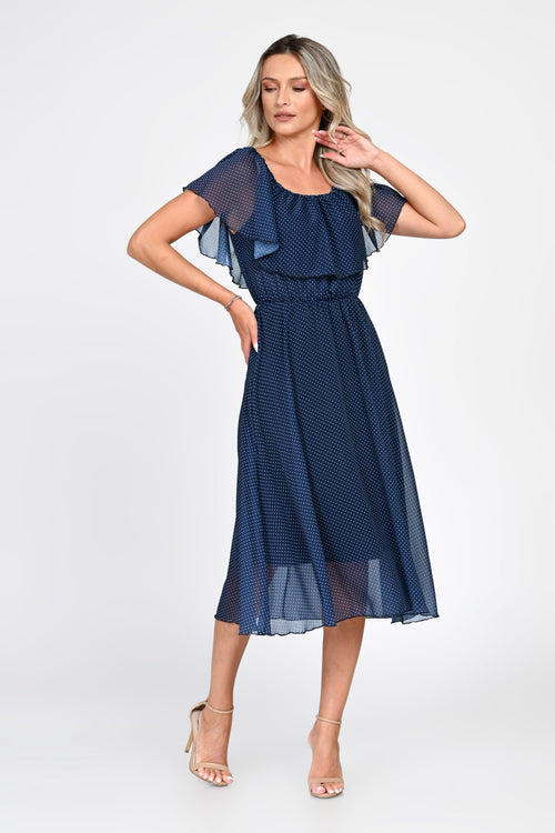 Rochie midi bleumarin cu buline Lorena Natalee