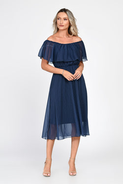 Rochie midi bleumarin cu buline Lorena Natalee