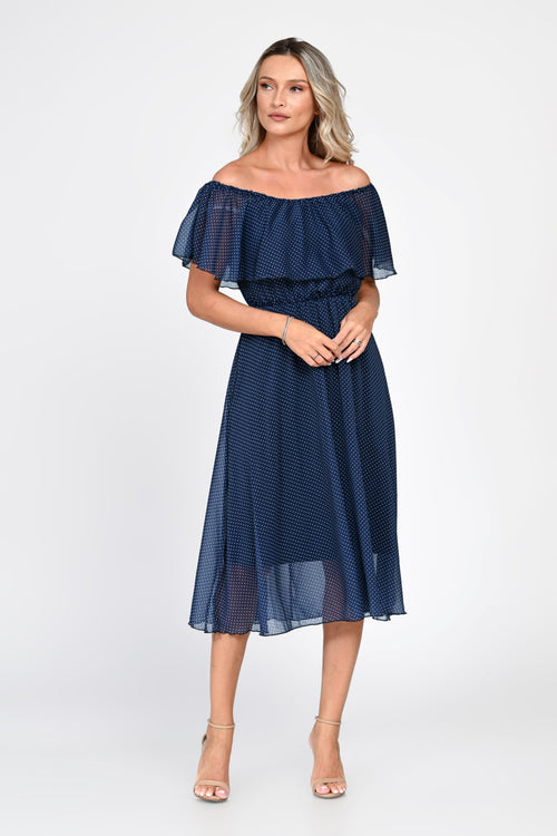 Rochie midi bleumarin cu buline Lorena Natalee
