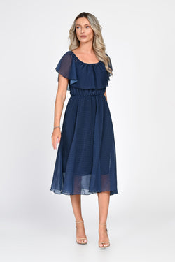 Rochie midi bleumarin cu buline Lorena Natalee